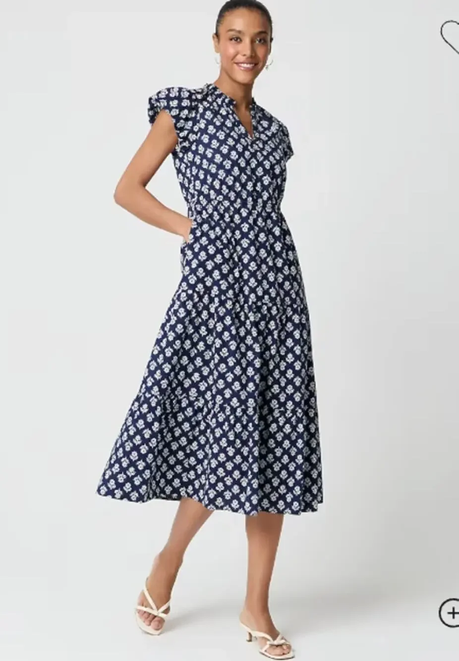 J.Crew Dress 10 Factory Willa Midi in Navy White Floral Midi Ruffle Sundress